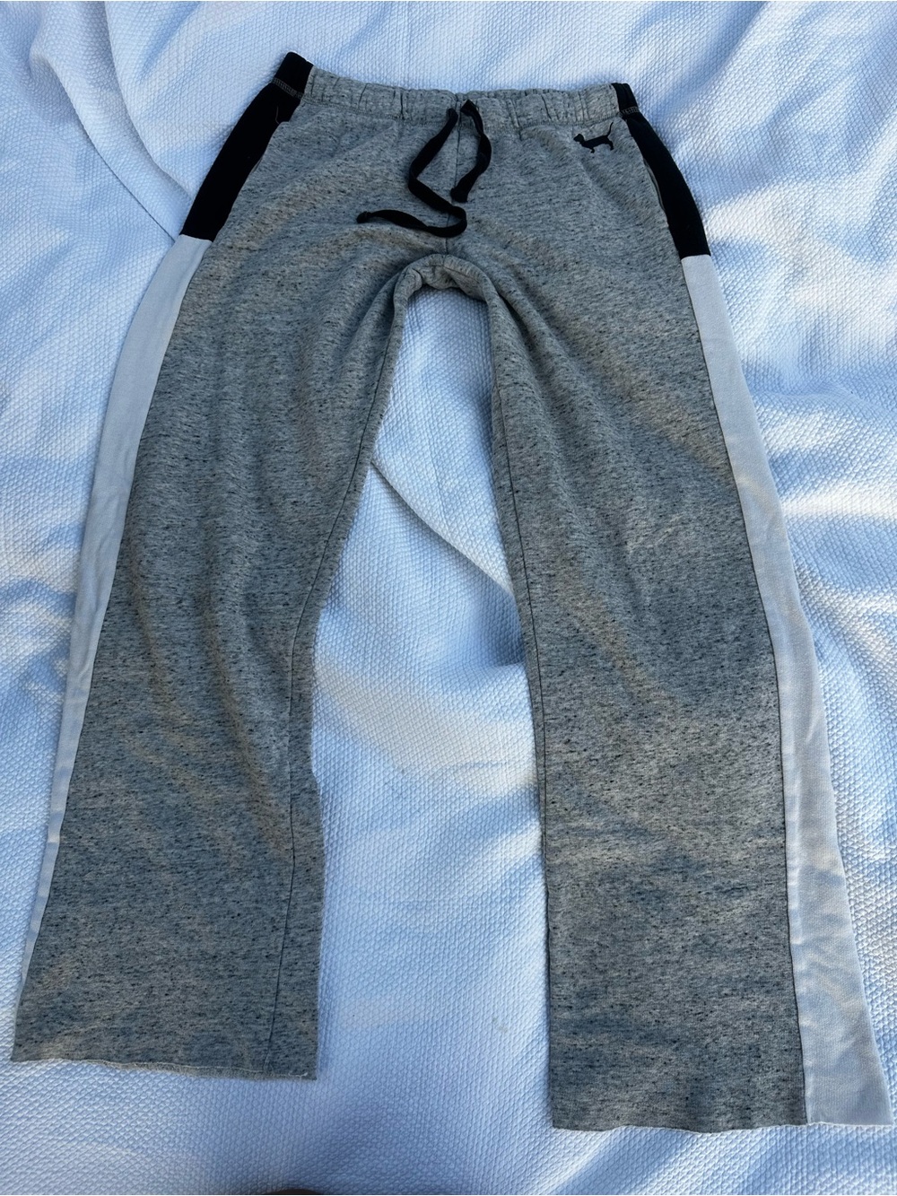 PINK Victoria's Secret Grey Heather Wide Leg Joggers with Black & White Panels